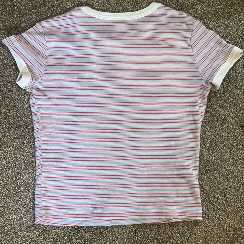 Y2K Kawaii Arizona Bow Cherry Blue Red Striped Baby Tee Sz Medium (Junior’s) - Picture 2 of 6